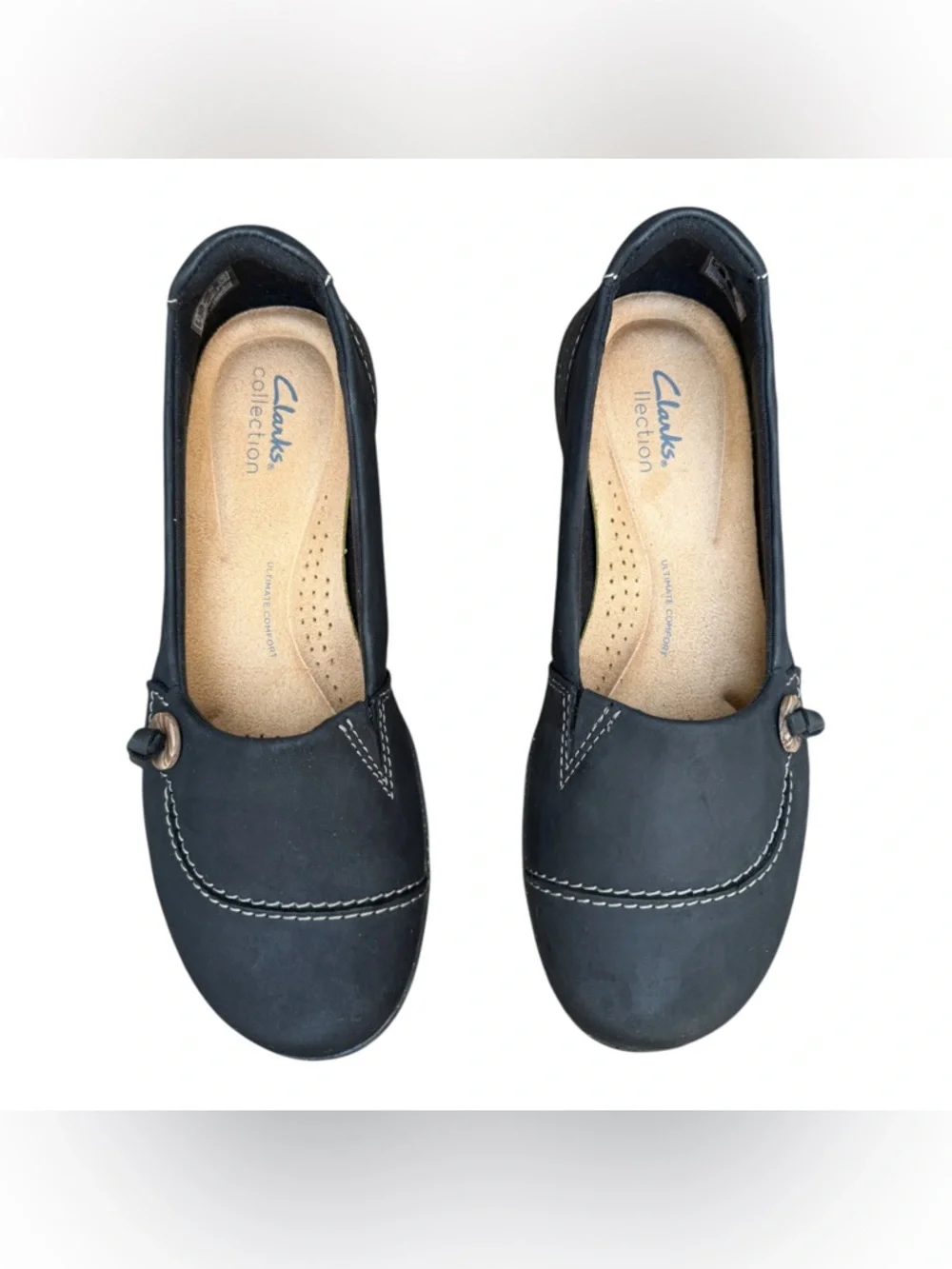 Clarks Collection Women’s 8 Roseville Sky Black Leather Slip-On Loafers